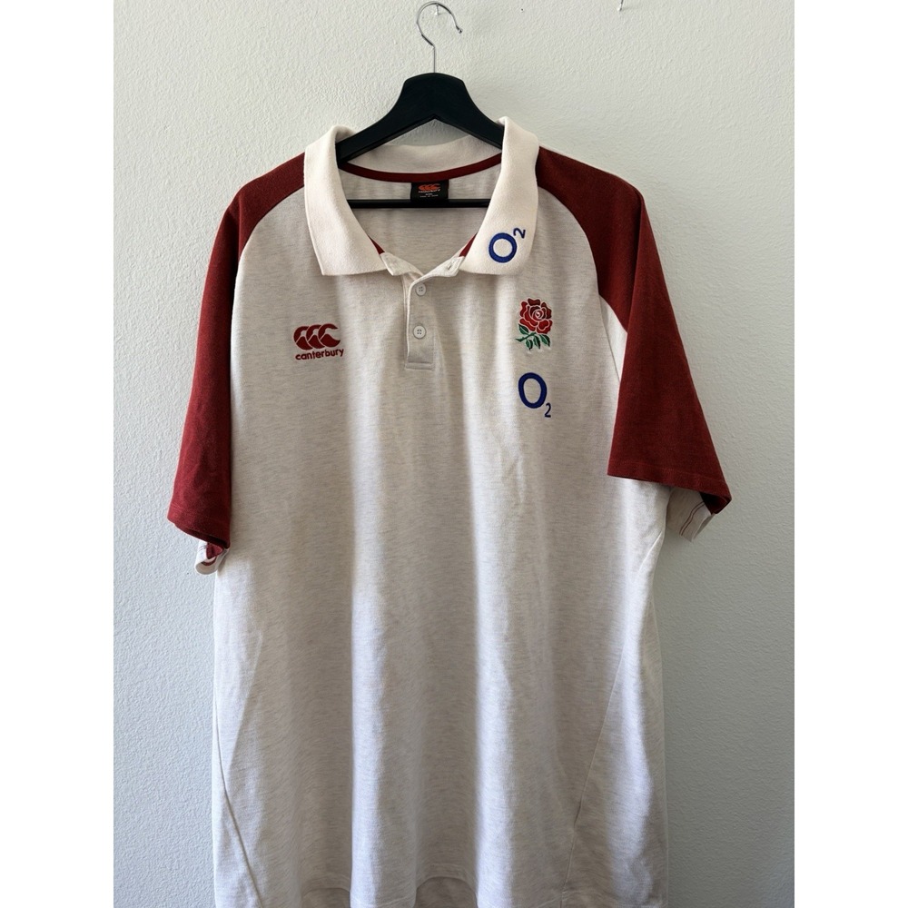 Canterbury England Rugby O2 Polo Shirt Men's 4XL White Maroon Short Sleeve RFU